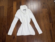 Men's White Cable-Knit Textured Crewneck Sweater, Size XL — listing 6