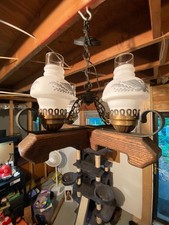 Vintage 8-Light Wood-Arm Chandelier with Amber Tulip Glass Shades — listing 6