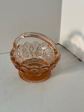 pressed glass basket Vintage Pressed Glass Mini Basket with Diamond Pattern — listing 5