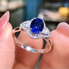 Vintage Oval Blue Sapphire Halo Cocktail Ring Yellow Gold Tone — listing 5