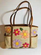 St John's Bay Floral Appliqué Straw Shoulder Bag