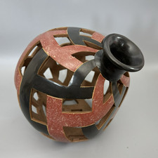Emmanuel Maldonado Hand-Burnished Art Pottery Vase with Geometric Deco Design