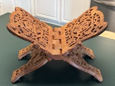 Vintage Hand-Carved Wooden Folding Book Stand / Display Easel with Floral Fretwork