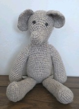 Gray Heathered Knit Plush Elephant Stuffed Animal with White Ears and Feet