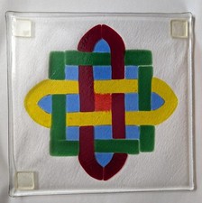 Fused Art Glass Plate with Green Celtic Knot Design on Black Ground — listing 2