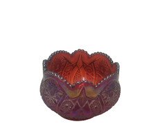 Red Amberina Carnival Glass Rose Bowl with Hobstar & Sawtooth Pattern — listing 5