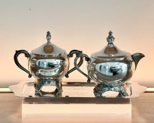 Antique Victorian Silverplate Creamer and Sugar Bowl Set with Engraved Floral Motif — listing 5
