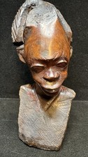 Pair of Hand-Carved Wooden Busts, Native/Indigenous Man and Woman on Plinths No marks at all — listing 6