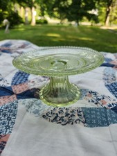 Green Depression Glass Footed Pitcher, Floral 'Cameo/Ballerina' Style Pattern — listing 4