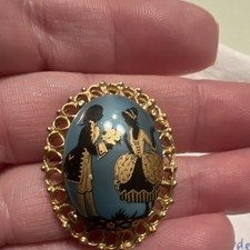 Antique Filigree Domed Carved Cameo Brooch with Turquoise and Jade Cabochons, listing 5