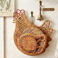 Carved Wood Rooster Head & Tail Woven Rattan Storage Basket — listing 4
