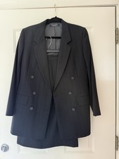 Women's Taupe Pinstripe Two-Piece Skirt Suit with Rhinestone Button — listing 5