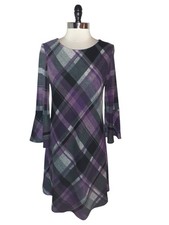 Jessica Howard Purple & Gray Plaid Cowl Neck Short Sleeve Sweater Dress, Size S — listing 3