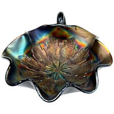Amber Iridescent Carnival Glass Maple Leaf-Shaped Serving Dish — listing 3