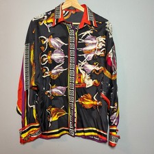 Vintage Baroque Print Silk Button-Up Shirt, Red & Gold Scrollwork Versace / Gianni Versace — listing 4