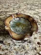 Hand-Blown Clear Crackle Glass Nappy Dish with Applied Loop Handle