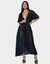 Be Wicked USA Black Open-Knit Crochet Mesh V-Neck Cover-Up / Dress with Tie Waist (NWT)