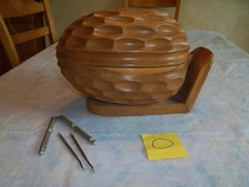 Vintage Turned Wood Nut Bowl Set with Covered Center Well and Lidded Cracker Bowl