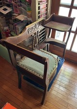Vintage Duncan Phyfe Style Mahogany Telephone Gossip Bench with Lyre Back