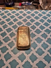 Antique Brass & Wood Wall-Mounted Fireplace Match Holder with Striker on Chain — listing 2
