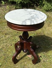 Antique Victorian Eastlake Marble-Top Parlor / Side Table with Turned Center Finial — listing 2