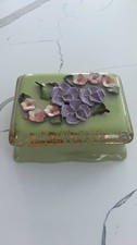 Vintage Ceramic Lidded Trinket Box with Yellow Ground and Floral Transfer Decoration — listing 2