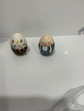 Set of 3 Hand-Painted Wooden Easter Eggs, Folk Art Floral Motif — listing 3