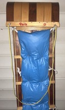 Vintage Paris Wooden Toboggan Sled with Rolled Front and Yellow Tow Rope — listing 5