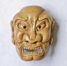 Japanese Carved Okimono of a Noh Mask Carver with Theatrical Masks — listing 5