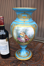 Decorative Porcelain Flared Vase with Ormolu/Brass Rim, Hand-Painted Floral & Bow Motif — listing 6