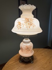 Vintage Gone With the Wind Hurricane Table Lamp with Floral Milk Glass Shade and Globe — listing 6
