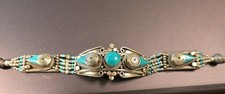 Southwest Style Sterling Silver Feather Cuff Bracelet with Turquoise Cabochon — listing 6