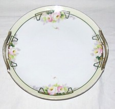 Hand Painted Nippon Porcelain Handled Cake Plate with Pink Roses