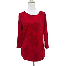 Liz Claiborne Black Metallic Floral Puff-Sleeve Knit Top, Petite XL, listing 5
