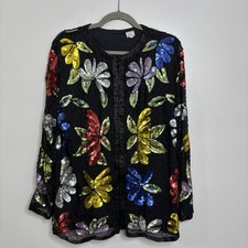 Vintage Royal Blue Silk Sequin Beaded Evening Blouse — listing 4
