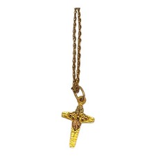 Vintage Gold Tone Ornate Cross Pendant Necklace on Rope Chain — listing 6
