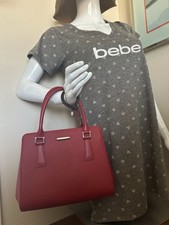 Burberry Red Saffiano Leather Structured Tote Handbag with House Check Lining — listing 4