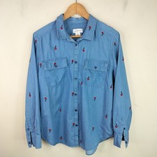 Liz Claiborne Navy Floral V-Neck Henley Blouse, Size S — listing 4