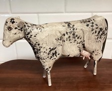 Vintage Hand-Carved Folk Art Wooden Cow Figure with Articulated Legs