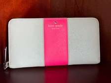 Kate Spade New York Lacey Zip-Around Continental Wallet in Black & Cream Stripe with Pink Rose Floral Print — listing 6