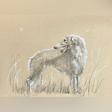 Original Charcoal/Graphite Drawing of a Terrier Dog, Titled "Man's Best Friend", Signed C. Wilson — listing 2