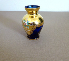 Bohemian Cobalt Blue & 24K Gold Decanter with Cordial Glasses, Hand-Enameled Floral Decor — listing 3