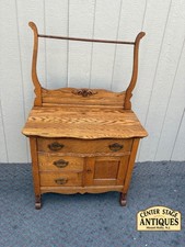 Antique Oak Washstand with Towel Bar Back and Single Drawer — listing 4
