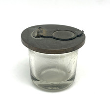 Antique Square Cut Glass Inkwell with Brass Hinged Lid, Stag Head Engraving — listing 6