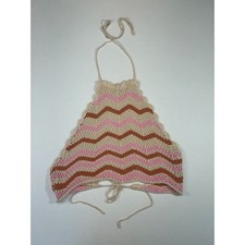 Zigzag Chevron Knit Halter Dress with Orange Tassel Fringe Hem
