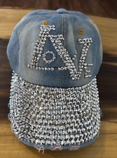 Distressed Denim Bling Baseball Cap with Rhinestone LOVE Lettering — listing 6