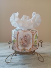 Victorian opaline cherub Antique Hand-Painted Opaline Milk Glass Vase with Cherub Cartouche & Gilt Scrollwork — listing 6