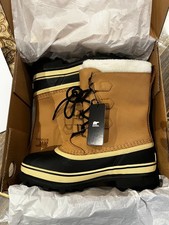 Vintage Sorel Caribou Winter Pac Boots, Tan Leather & Black Rubber, Removable Wool Liner, Made in Canada, Size 7