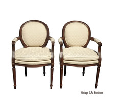 Pair of Louis XV Style Carved Walnut Fauteuils with Caned Backs and Tufted Upholstered Seats — listing 5