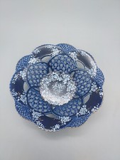 Cobalt Blue Reticulated Pierced Ceramic Plate with Hand-Painted Enamel Flowers and Gold Accents — listing 6